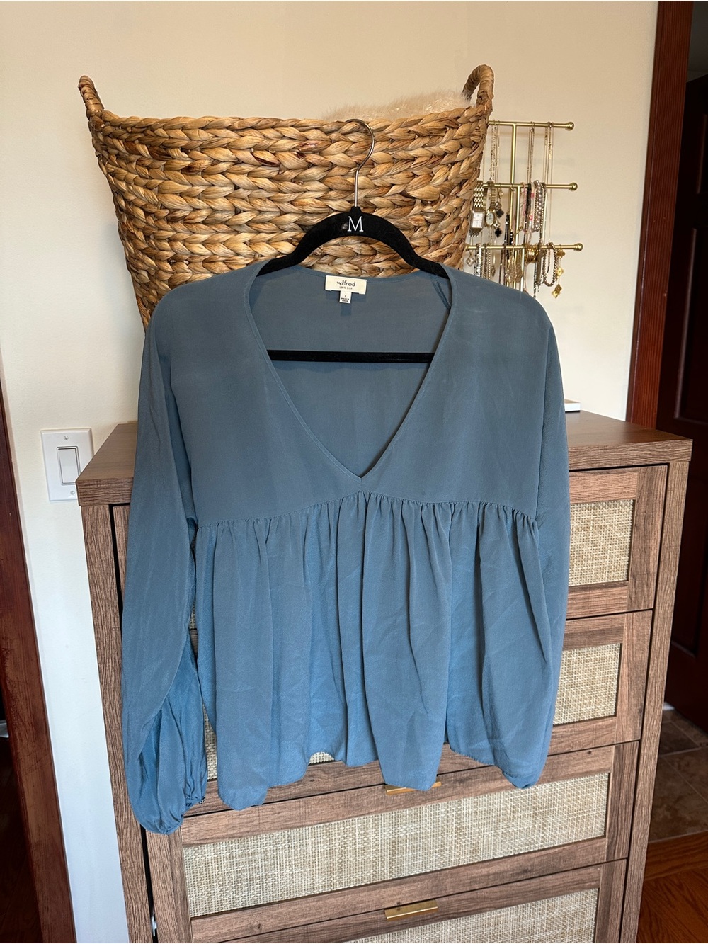 Wilfred Slate Blue V-Neck Babydoll Blouse